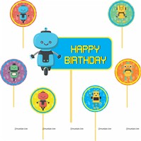 Robot Theme Cup Cake Toppers (Pack of 12)