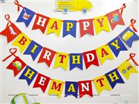 Vehicle themed colored Happy Birthday Banner