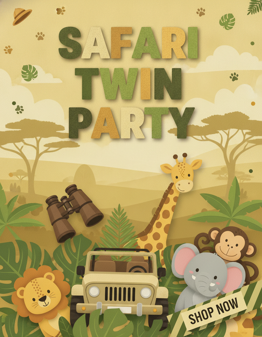 Jungle Safari Theme Twins Birthday Party 