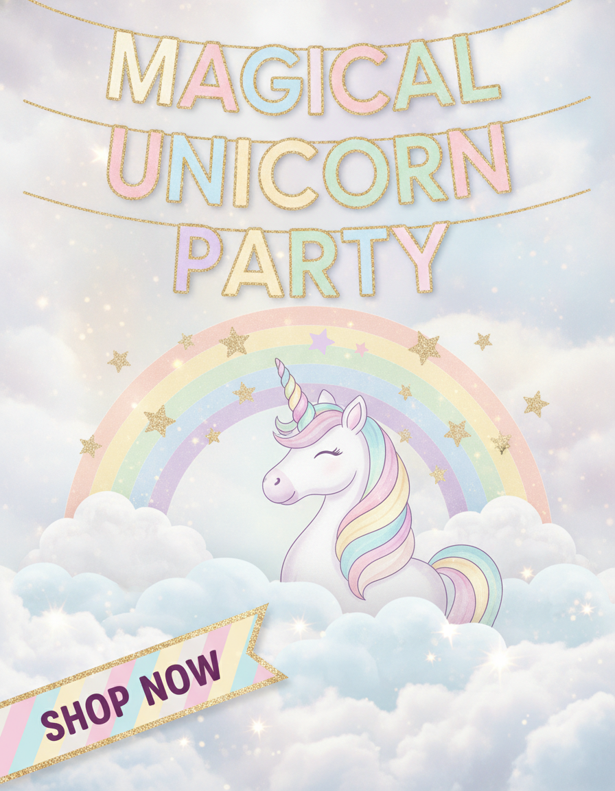 Unicorn themed birthday party supplies & decorations